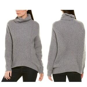Magaschoni 100% Cashmere Rib Pointelle Turtleneck Sweater Light Gray Size XS NEW